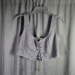 Forever‎ 21 Black Corset Style Lace Up Crop Top Vest Women Size M Gothic Street